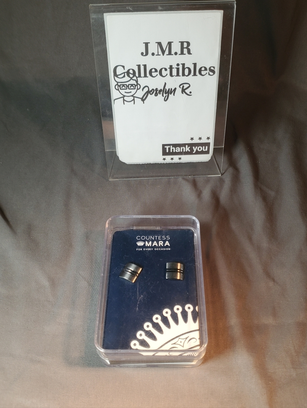 COUNTESS MARA Rectangle Cuff Links Textured Silver/ Black Tone Sealed NIB